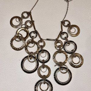 Je T'aime Circle Bib Necklace Antique Gold/Black Diamond
